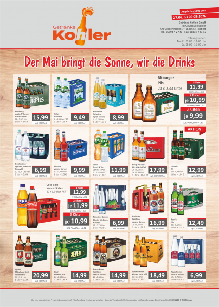 Angebot gültig bis zum 16.05.2026 in unserem Getränkeabholmarkt!  #WirSindKohler
